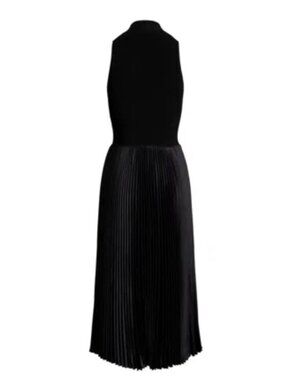 Ralph Lauren Black Mock Neck Sleeveless Pleated Maxi Dress